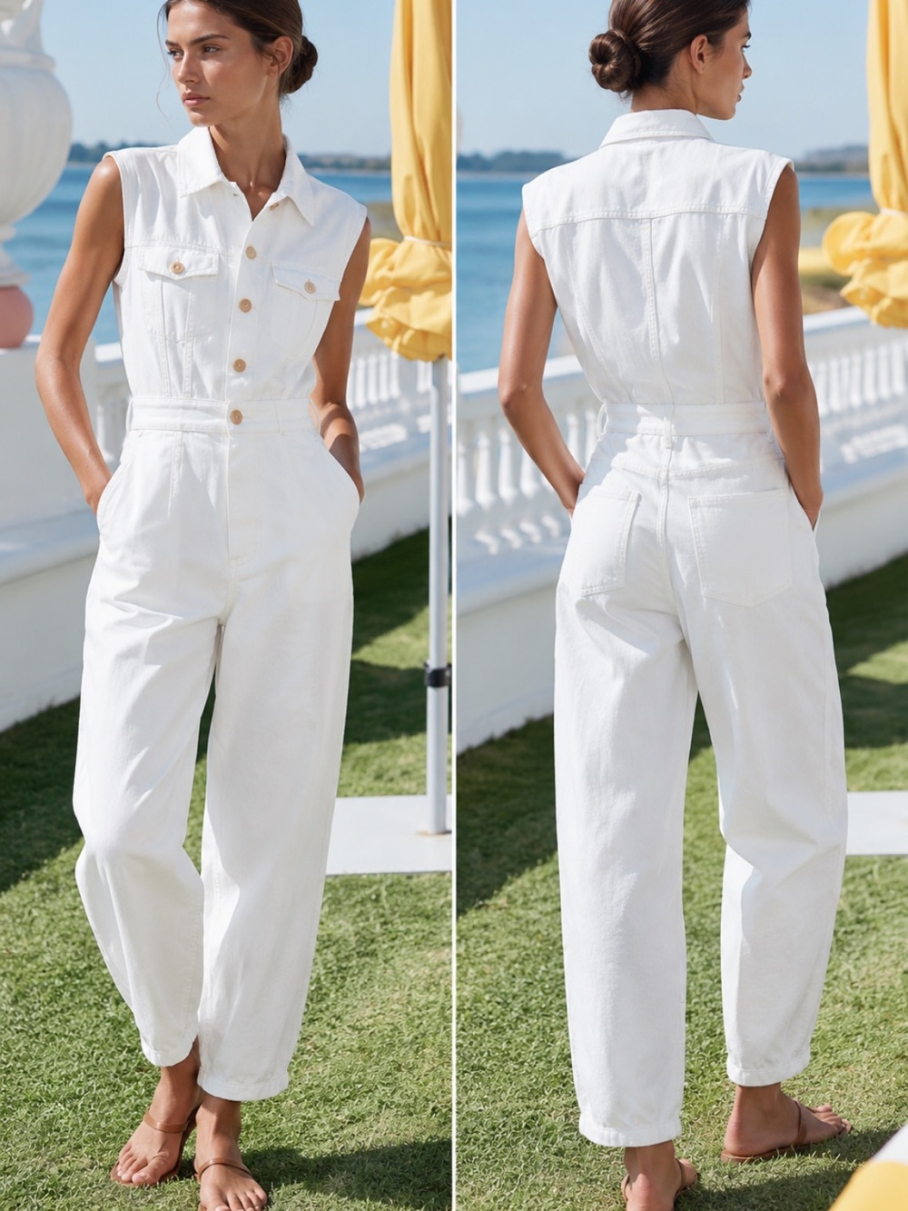 Zara NWT sleeveless balloon leg jumpsuit white 8119/326